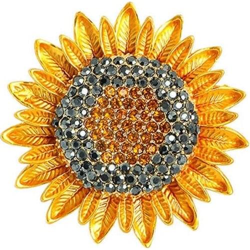 Morkopela New Arrival Rhinestone Sunflower Brooch Enamel Pin Bag Lapel Clip Flower Badge Jewelry Gift for Childrens Friends