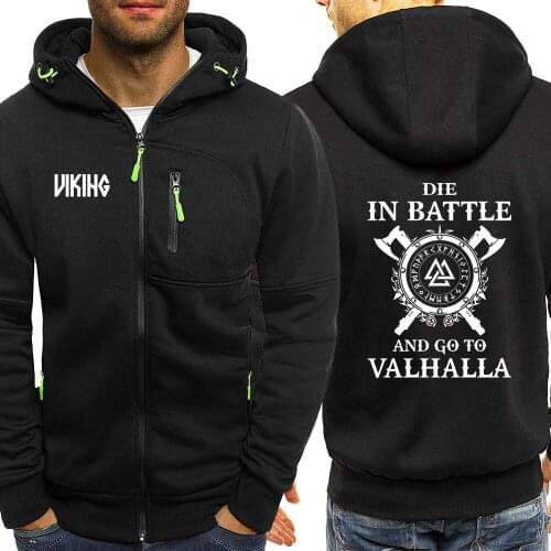 2020 Mens Odin Viking Die In Battle And Go To Valhalla Print Custom Punk Casual Color Hoodies Jacket Zipper Leisure Sweatshirts