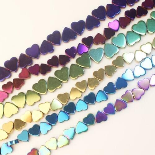 Natural Hematite plated color Heart shape 6/8mm , For DIY Necklace Bracelat Jewelry Making
