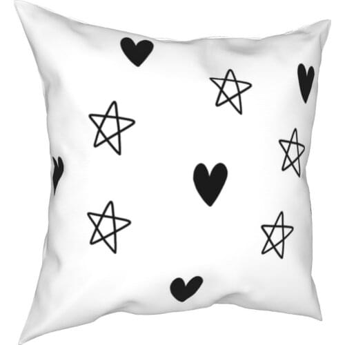 Stars and hearts Model pillow covers Black and white Aesthetic line Art Sky pillows Case Creative pillows Coverage 40*40cm
