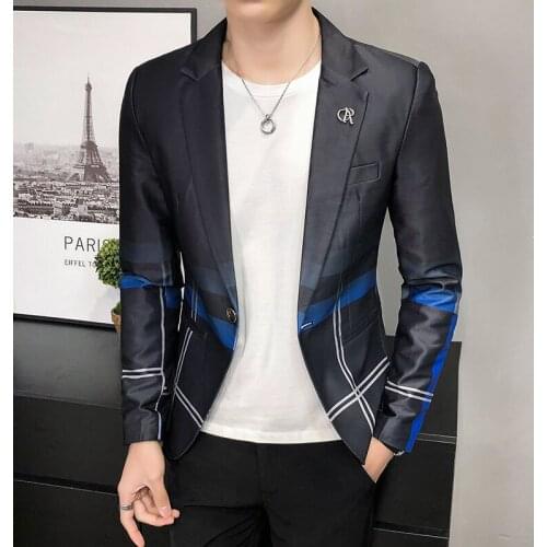 2021 High Quality Gentleman Men Slim Casual plaid Suit Jackets Large Size Brands Mens business Casual Flow printing Blazers Man