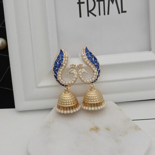 Retro High-grade Fashion Indian Bollywood Kundan Peacock Pearl Drop Earrings Gypsy Jewelry For Women
