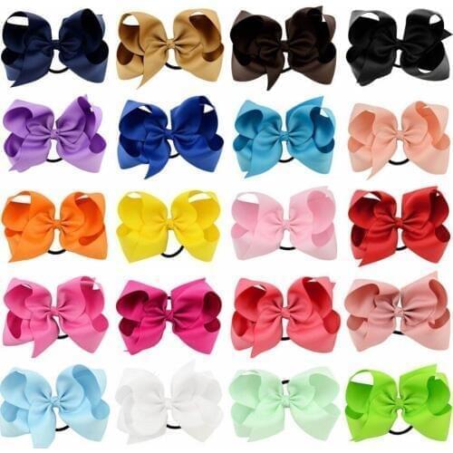 MengNa 6" Solid Ribbon Bow Elastic Hair Band Ponytail Hair Holder Ribbon Bows Newborn Girls Ribbon Hair Bow Hair Ties 30pc/lot