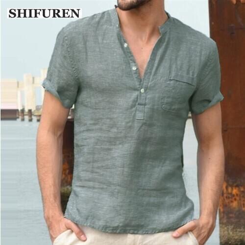 SHIFUREN New Summer Mens Casual Linen and Cotton Long Sleeve Tops Blouse Soft Breathable Casual Male Socisl Dress Shirts M-XXXL
