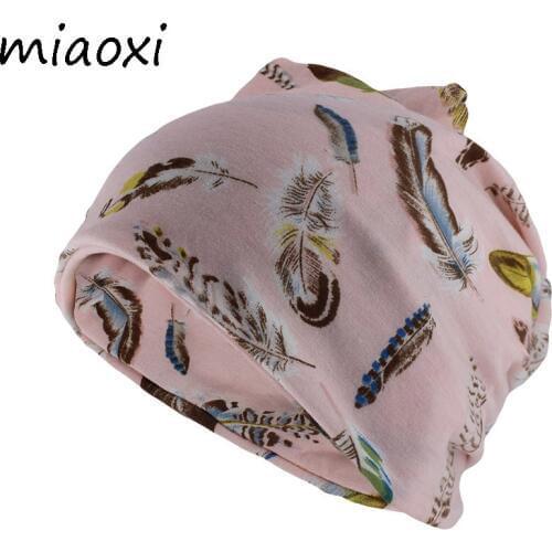 Miaoxi New Fashion Cotton Women Beanies For Girls Autumn Warm Hat Skullies Dual-Use Hats Scarf Spring Floral Solid Gorros