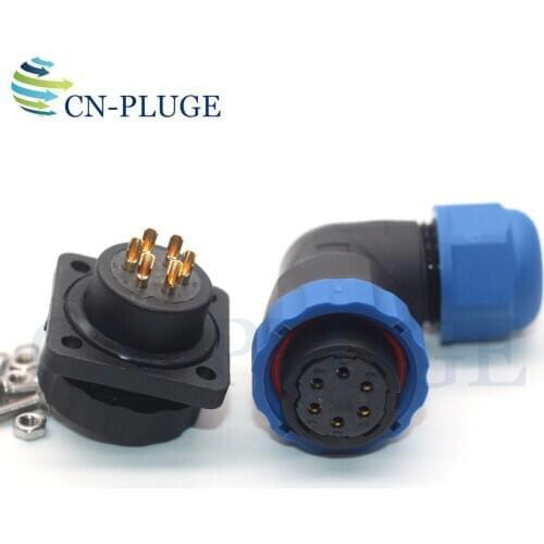 SP20 Waterproof Connector 1 2 3 4 5 6 7 9 10 12 14 pin IP68 led Panel Mount Connector Right angle Plug female & Socket male