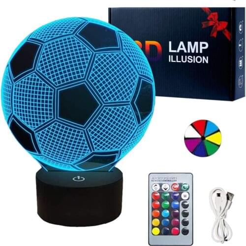 3D Football LED Night Light USB Bedroom Desk Lamp 7Colors Changing Touch Switch Remote Control Birthday Gift Perfect Decoration