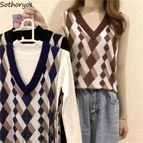 Sweater Vest Women Short Style Sweet Girls Ulzzang Harajuku New Printed Vintage Simple All-match Chic Loose Casual Streetwear