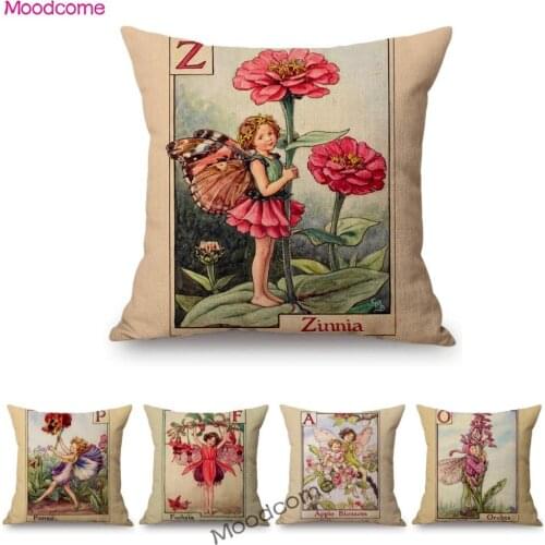Tarot Alphabet Flower Fairy Baby Nursery Cartoon Art Home Decorative Sofa Throw Pillow Case Lovely Cute Children Cushion Cover