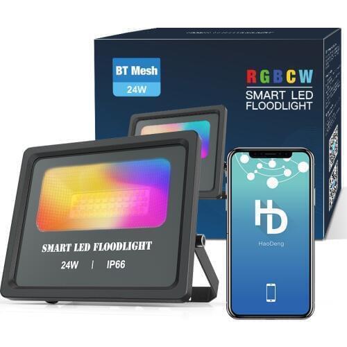24W RGB Smart Outdoor LED Flood Light Security IP66 Waterproof Pathways Ground Yards Floodlight Bluetooth APP Group Control