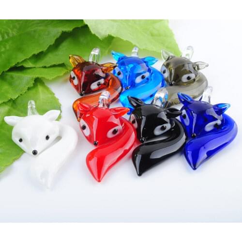WOJIAER Black Clever Fox Lampwork Glass Pendant Bead Animal Murano For SP Necklace Cute PH3060