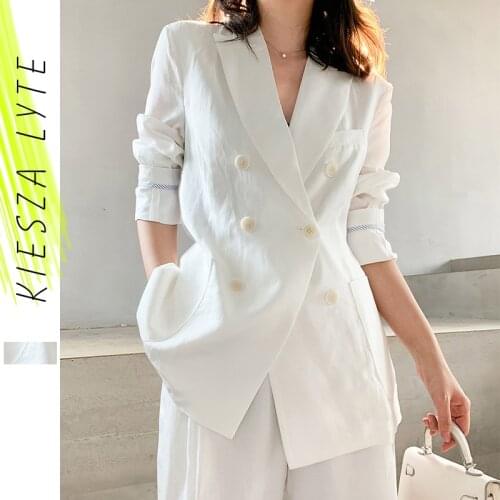 Womens Blazer Suit Solid White Blazer Pant Suit Ladies Casual Blazer and Ankle Pants Femme High Street Casual Wear