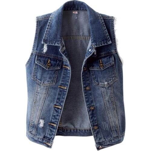 Fashion Short Denim Vest Women Coat 2020 Spring Summer Plus Size 5XL Vintage Hole Jeans Waistcoat Sleeveless Jacket Tide G283