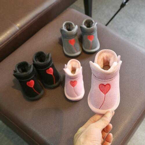 Winter Kids Baby Boots Shoes Children Snow Boots Leather Love Girls Cotton Boots Baby Boys Toddler Shoes Thicken Warm Boots