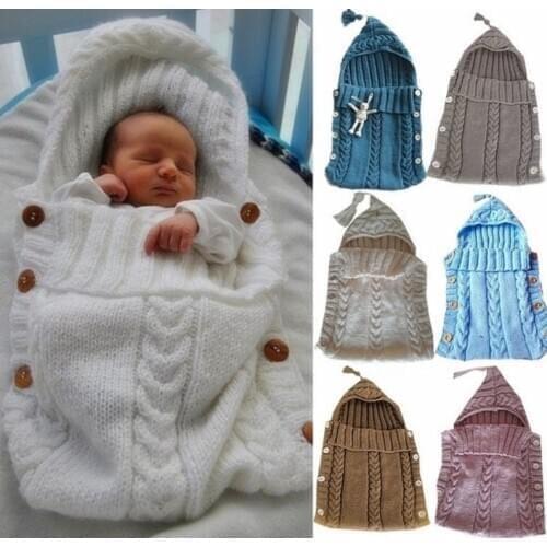 Newborn Baby Winter Warm Sleeping Bags Infant Button Knit Swaddle Wrap Swaddling Stroller Wrap Toddler Blanket Sleeping Bags