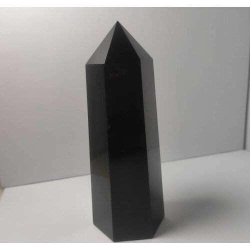 1pcs Natural obsidian obelisk point quartz crystal wand healing 15cm