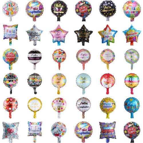 10Pcs/Set 10 Inch Spanish Feliz Cumpleaños Round Aluminum Film Balloon Square Shape Child Adult Birthday Party Gift Decoration