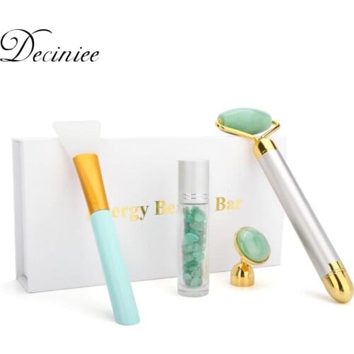 Electric Facial Jade Roller Vibrating Face Massager Roller For Facial Lifting Anti-aging Cheeks Skin Tightening Beauty Care set