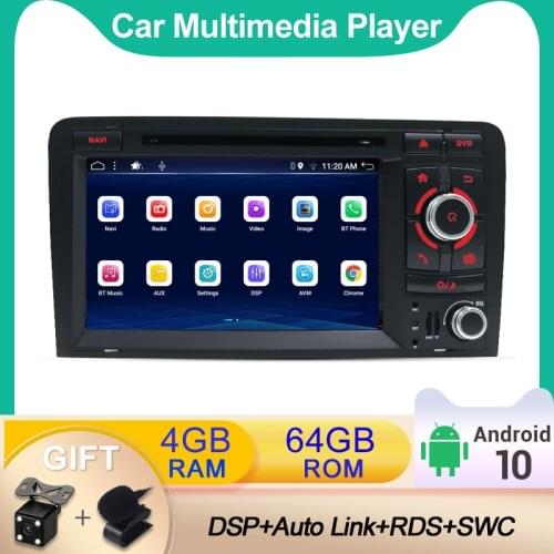 2 DIN DVD DSP Carplay 4G LTE Android 10.0 For Audi A3 2003-2011 RS3 Sportback Car Multimedia Player GPS Radio Stereo 4GB+64GB