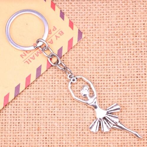 20pcs New Fashion Keychain 61*24 mm ballet dancer ballerina Pendants DIY Men Jewelry Car Key Chain Ring Holder Souvenir For Gift