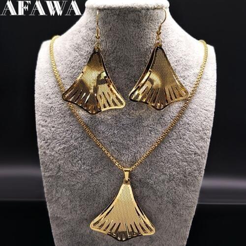 2021 Hollow Gold Color Stainless Steel Necklace Earrings African Beads Jewelry Set for Women Jewelry conjunto de brincos S178320