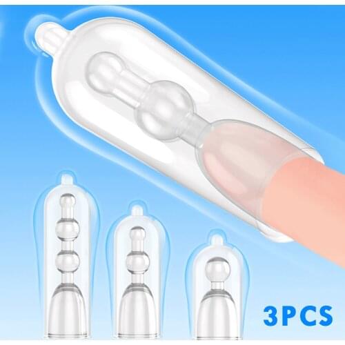 3pcs Male Penis Extender Sheath Reusable Condom Enhancer Erection Penis Sleeve Delay Ejaculation Massage Erotic Sex Toy For Men