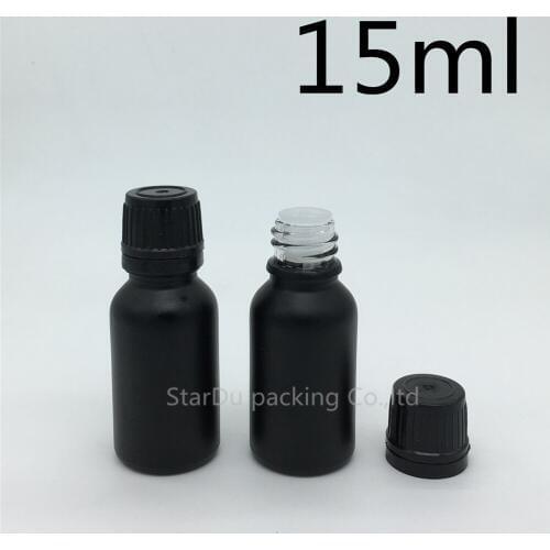 480pcs 15ML Black Frosted Glass Bottle 15ml Vials Essential Oil Bottle with black Plastic cover Perfume bottles