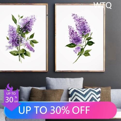 Abstract Botanical Purple Violet Lilac Prints Flowers Petals Herb Painting Wall Art Canvas Painting Room Home Decoration