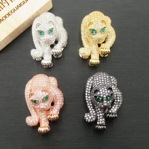 APDGG 22x34mm Gold plated cubic zircon CZ Micro Pave Leopard Connector Tassel Pendant necklace Bracelet Jewelry DIY