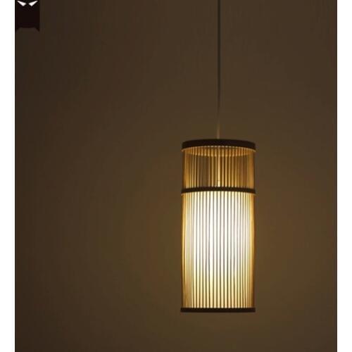 Bamboo Wicker Rattan Tube Pendant Light Fixture Handmade Asian Japanese Tatami Hanging Ceiling Lamp Restaurant Dining Table Room