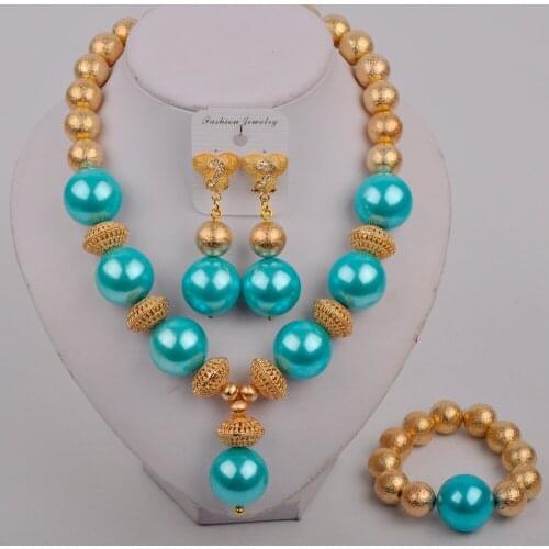 Free Shipping African Gold Jewelry Sets Wedding Jewelry Set Blue Women Necklace African Costume Jewelry Set