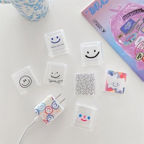 Scratch Proof Cover for Apple Charger 18w 20w Fast Charging Adapter Cute Smile Patterns Clear Soft Case for iPhone Power Charge