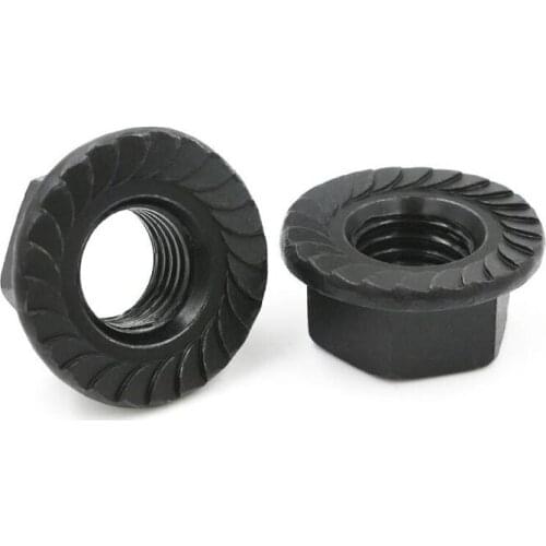 Black Zinc Steel Hex Serrated Spinlock Flange Nuts Hexagon Anti-skid Anti Slip Locknut Flower Nut M2 M3 M4 M5 M6 M8 M10 M12