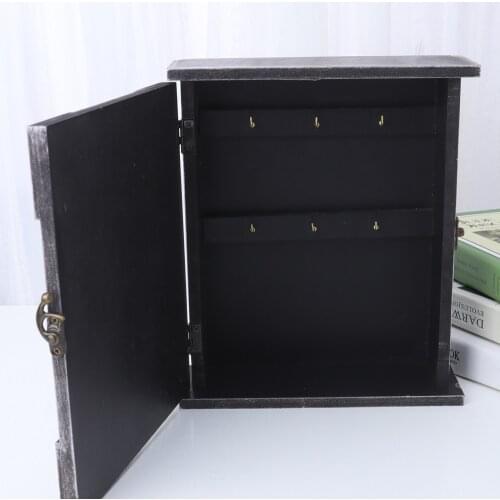 Distress European Style Wooden Key Box Wall Mounted Ketters Printed Hanging Case Key Holder Key Organizer (White)