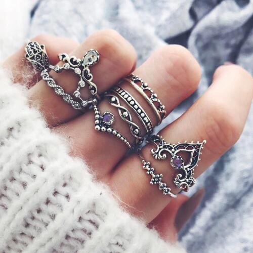 Design Vintage Punk Midi Rings Antique Gold Color Boho Female Jewelry Knuckle Rings Set For Women Fashion Party