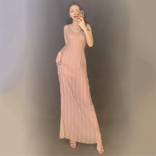 Full Diamond Suspenders Long Dress Stage Outfit Nightclub Bar Female Singer DJ DS Sexy Costumes Women Celebrity Dresses DNV13075