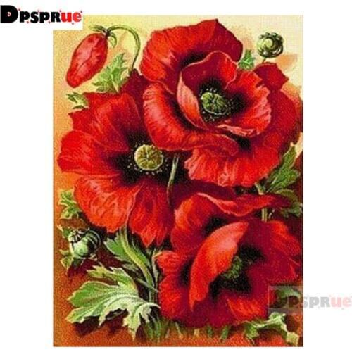 Dpsprue Full Square/Round Diamond Painting Cross Stitch Diamond Red Flower 3D Embroidery DIY 5D Moasic Home Decor Gift SA12