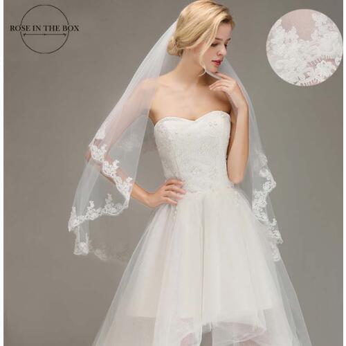 High Quality 1.5 Meters Long Two Layers Lace Edge Short Wedding Veil Soft Tulle Bridal Veils With Comb Veu De Noiva