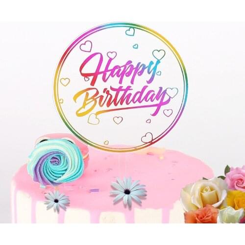Ins Colorful Gilded Happy Birthday Cake Toppers Pink gold Acrylic Cupcake Topper for Baby Shower Birthday party Cakes Decoration
