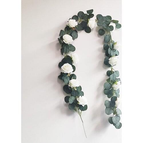 Romantic Wedding Supplies Artificial Plants Artificial Vine 190cm White Rose Eucalyptus Globulus Vine Fake Plants Home Décor 1pc