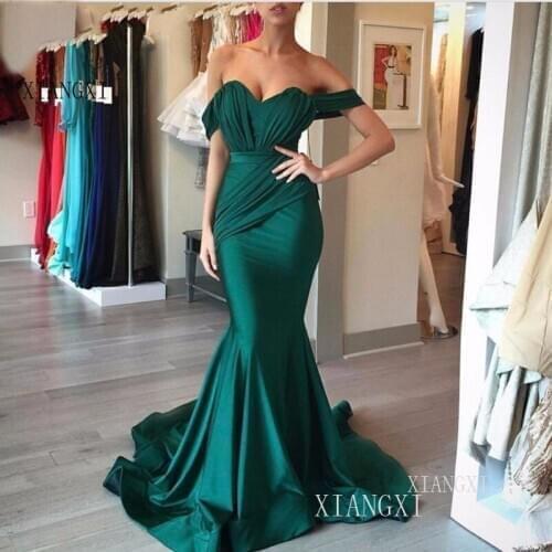 Emerald Green Evening Dresses Long Sweetheart Pleat Satin Mermaid Formal Evening Gowns 2020 abiye gece elbisesi