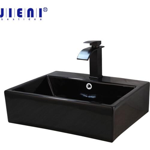 JIENI Black Only The Ceramic Washbasin Vessel Lavatory Basin Bathroom Sink Bath Combine Brass Vessel Vanity Tap Mixer Faucet