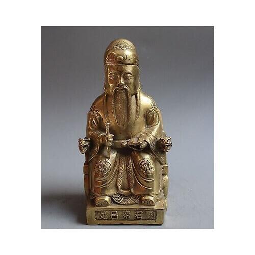 China Taoism brass Wenchang Di Jun Emperor Your Majesty God dargon chair statue