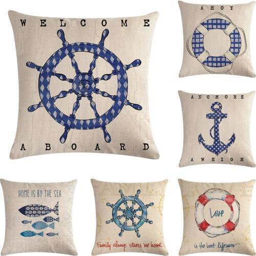 Cartoon Sailboat Set Sail Cushion Cover 45*45cm Cotton Linen Wedding Decor Throw Pillowcase 1 Side Print Cojine