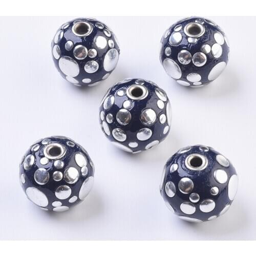 5pcs 23~24mm Round Handmade Indonesia Beads bracelet jewelry making With 3mm Hole Blue Red Black
