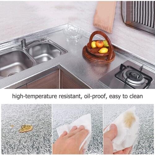 Kitchen Counter-Top Oil-Proof Waterproof Wallpaper Aluminum Foil Self Adhesive Furniture Stove Cabinet Stickers Wall Paper Hot