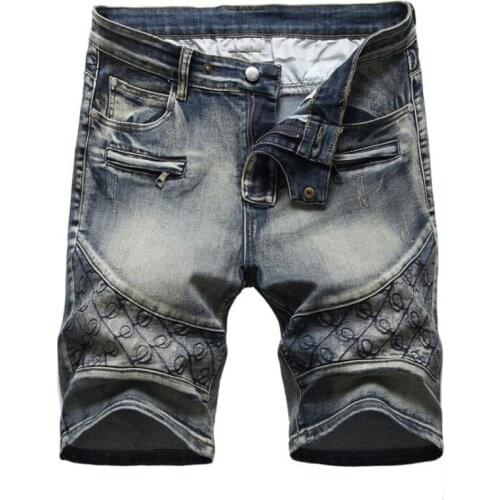 Plus Size Mens Floral Flower Emboridery Denim High Street Biker Shorts