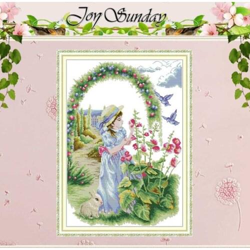 Little girl Enjoy flower counted 11CT 14CT Cross Stitch Sets DIY Chinese Cross-stitch Kits Embroidery Needlework home decor