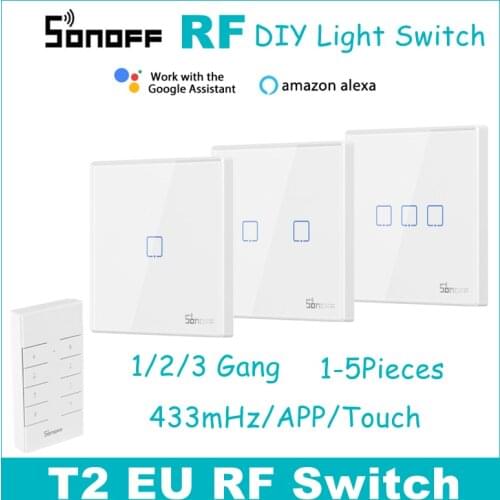 SONOFF T2EU-RF 86 Type Wall Panel 1-3 Gang Sticky 433MHz Wireless RF Remote 2-Way Control for 4CHPROR3 SlampherR2 TX Wall Switch