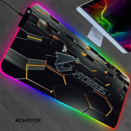 RGB Aorus Pattern Mouse Pad Desk Pad Anime Cool Mouse Pad HD Print Computer Gamer Locking Edge Mouse Mat LED 7 Color 800x300x3mm